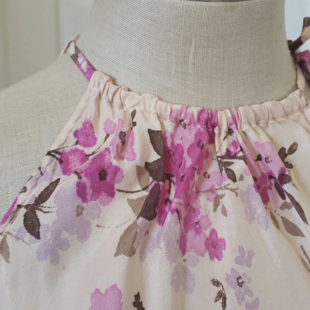 LOFT Ann Taylor 100% Silk Floral Halter Top Cream Pink Purple Lilac • SIZE SMALL - Picture 5 of 8